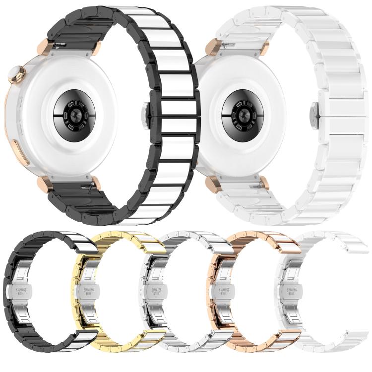 18mm Zinc Alloy Butterfly Buckle Ceramic White Metal Watch Band(Silver+White) - free shipping - PMC TechLife - Order now!