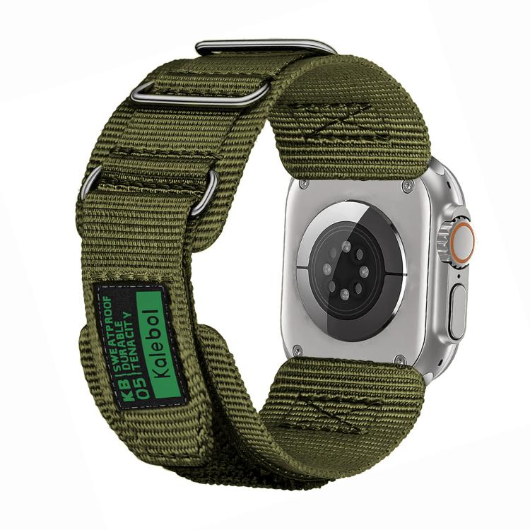 For Apple Watch 46mm / 49mm / 45mm / 44mm Kalebol Hook and Tri-Loop Nylon Watch Band(Army Green) - free shipping - PMc TechLife - Order now!