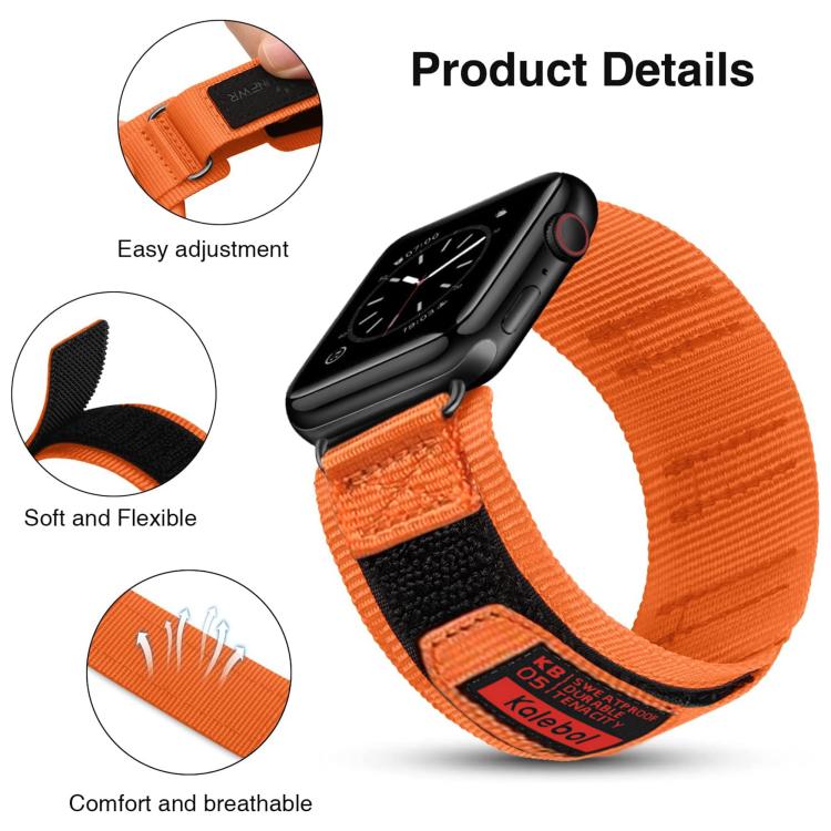 For Apple Watch 42mm / 41mm / 40mm / 38mm Kalebol Hook and Tri-Loop Nylon Watch Band(Orange) - free shipping - PMc TechLife - Order now!