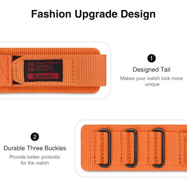 For Apple Watch 42mm / 41mm / 40mm / 38mm Kalebol Hook and Tri-Loop Nylon Watch Band(Orange) - free shipping - PMc TechLife - Order now!