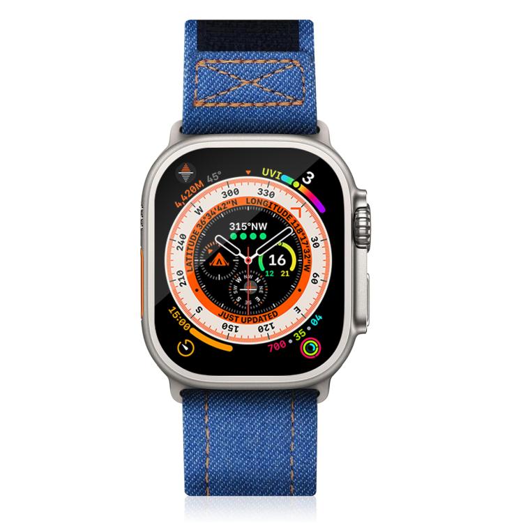 For Apple Watch 46mm / 49mm / 45mm / 44mm Kalebol Cool Denim Nylon Hook and Loop Fastener Watch Band(Blue) - free shipping - PMC TechLife - Order now!