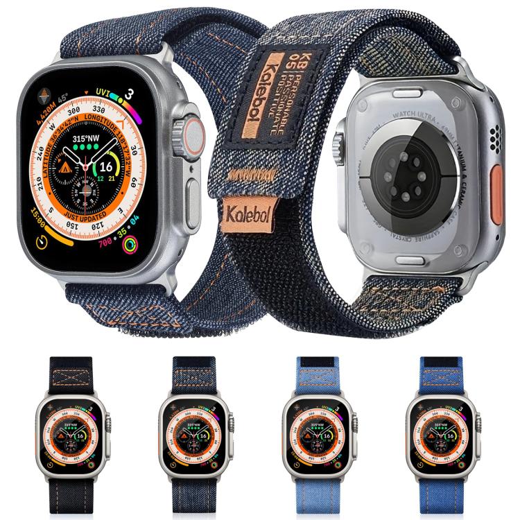 For Apple Watch 42mm / 41mm / 40mm / 38mm Kalebol Cool Denim Nylon Hook and Loop Fastener Watch Band(Dark Blue) - free shipping - PMC TechLife - Order now!