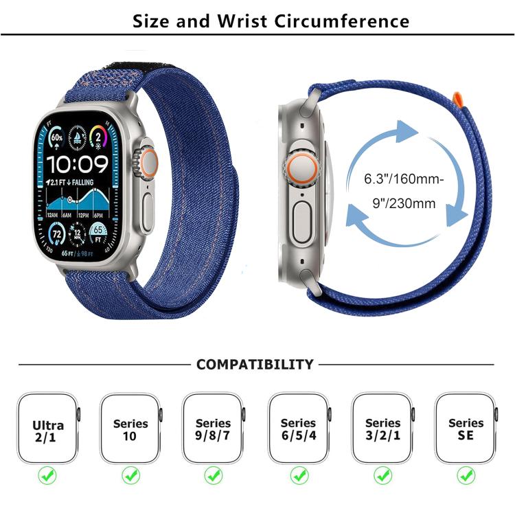 For Apple Watch 42mm / 41mm / 40mm / 38mm Kalebol Cool Denim Nylon Hook and Loop Fastener Watch Band(Black) - free shipping - PMC TechLife - Order now!