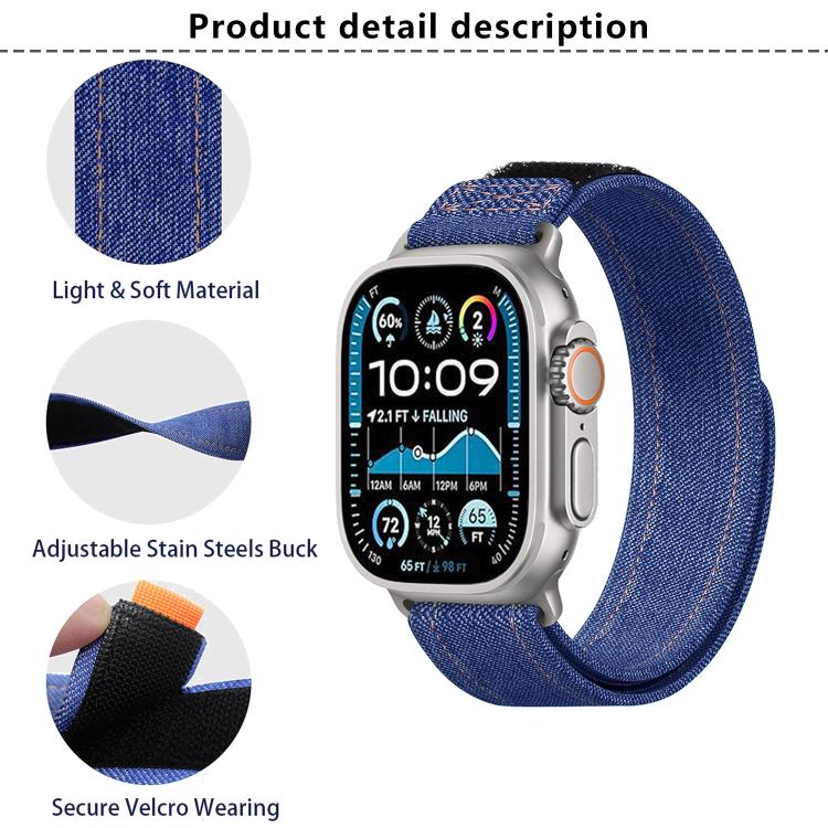 For Apple Watch 46mm / 49mm / 45mm / 44mm Kalebol Cool Denim Nylon Hook and Loop Fastener Watch Band(Blue) - free shipping - PMC TechLife - Order now!