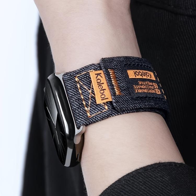 For Apple Watch 46mm / 49mm / 45mm / 44mm Kalebol Cool Denim Nylon Hook and Loop Fastener Watch Band(Gray) - free shipping - PMC TechLife - Order now!