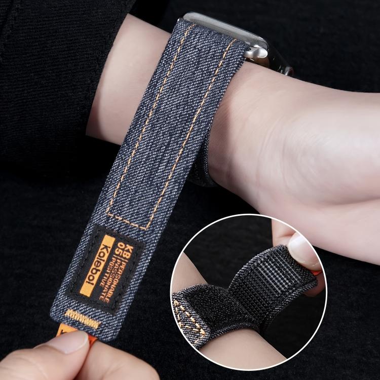 For Apple Watch 46mm / 49mm / 45mm / 44mm Kalebol Cool Denim Nylon Hook and Loop Fastener Watch Band(Blue) - free shipping - PMC TechLife - Order now!