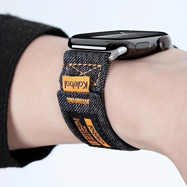 For Apple Watch 42mm / 41mm / 40mm / 38mm Kalebol Cool Denim Nylon Hook and Loop Fastener Watch Band(Dark Blue) - free shipping - PMC TechLife - Order now!
