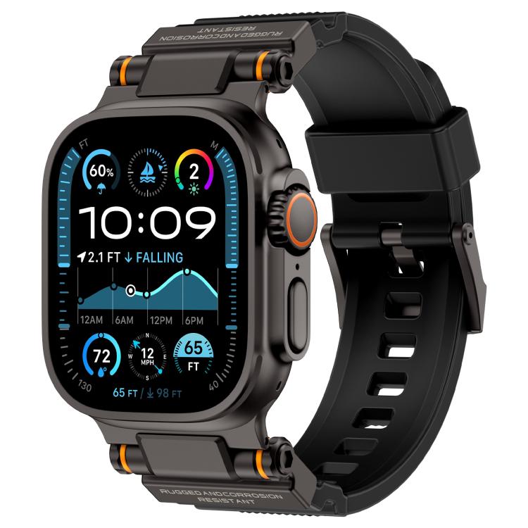 For Apple Watch 46mm / 49mm / 45mm / 44mm Kalebol Outdoor Explorer Metal Connector TPU Watch Band(Black) - free shipping - PMC TechLife - Order now!