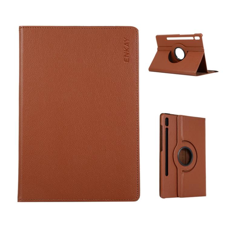 For Samsung Galaxy Tab S10 FE / S9 FE / S9 ENKAY 360 Degree Rotation Litchi Leather Smart Tablet Case(Brown) - free shipping - PMc TechLife - Order now!