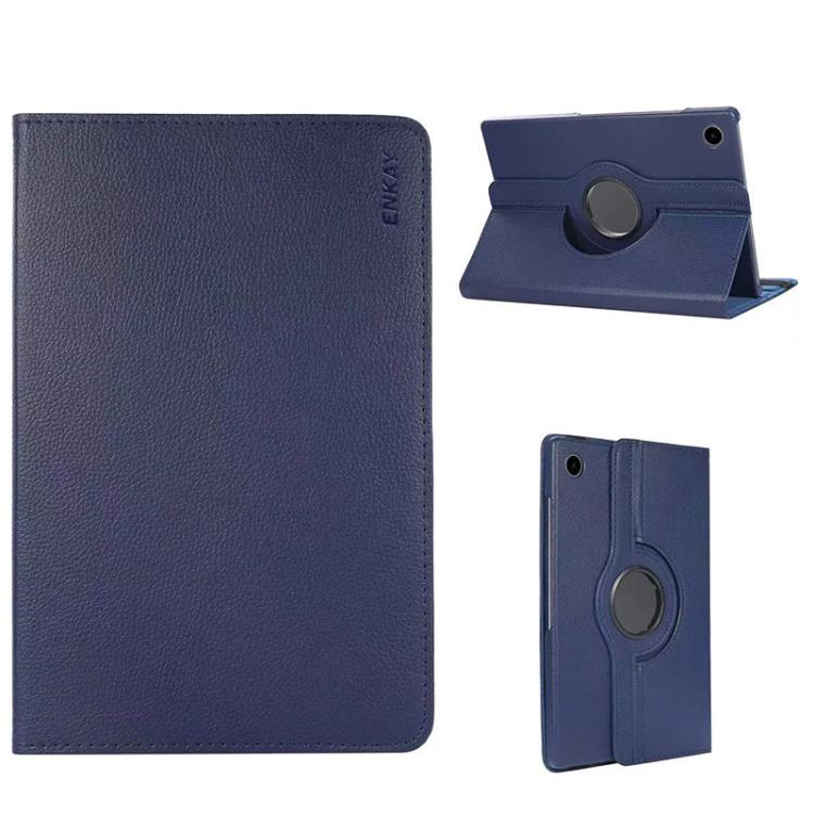 For Samsung Galaxy Tab A9 8.7 ENKAY 360 Degree Rotation Litchi Leather Smart Tablet Case(Dark Blue) - free shipping - PMc TechLife - Order now!