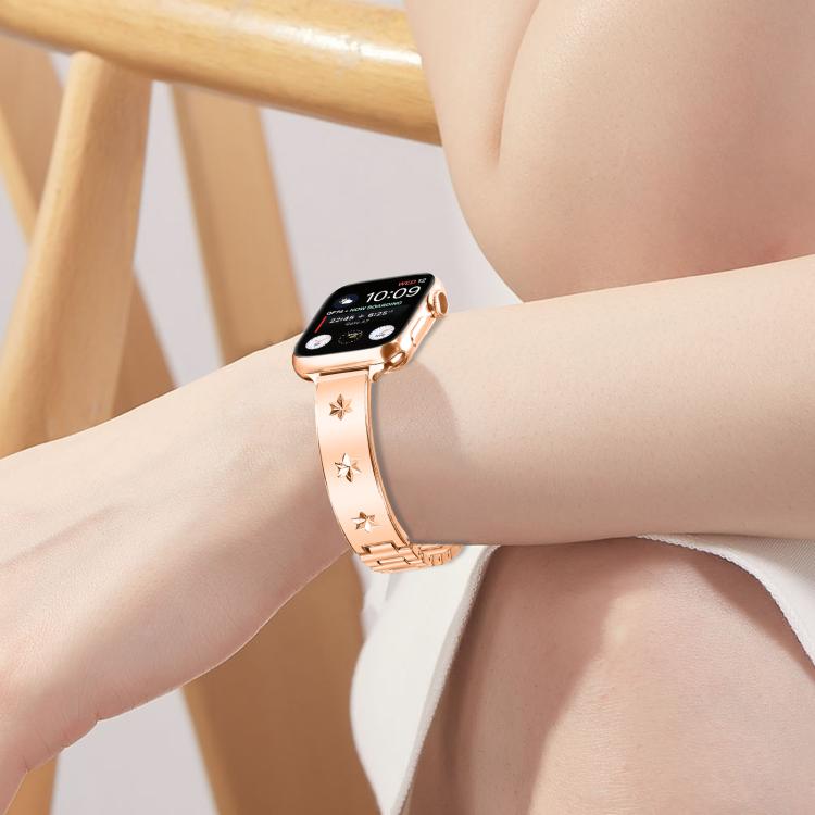 For Apple Watch 42mm / 41mm / 40mm / 38mm Snowflake Petals Bracelet Metal Watch Band(Rose Gold) - free shipping - PMC TechLife - Order now!