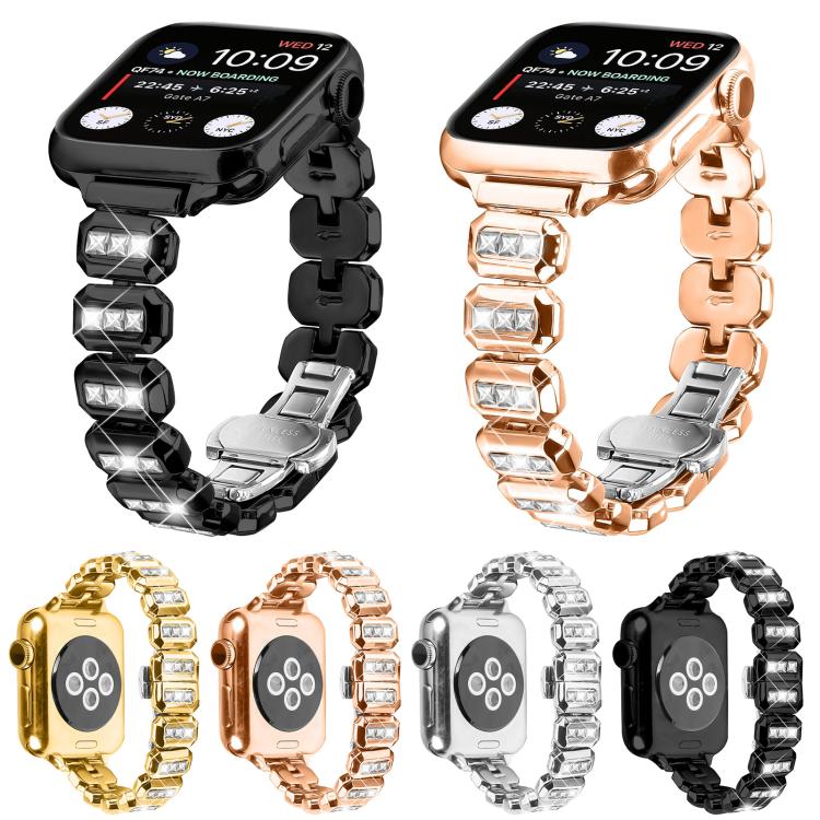 For Apple Watch 42mm / 41mm / 40mm / 38mm Small Square Diamonds Butterfly Buckle Watch Band(Gold) - free shipping - PMC TechLife - Order now!