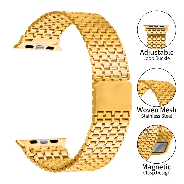 For Apple Watch 42mm / 41mm / 40mm / 38mm Nine-Bead Magnetic Loop Steel Watch Band(Gold) - free shipping - PMC TechLife - Order now!