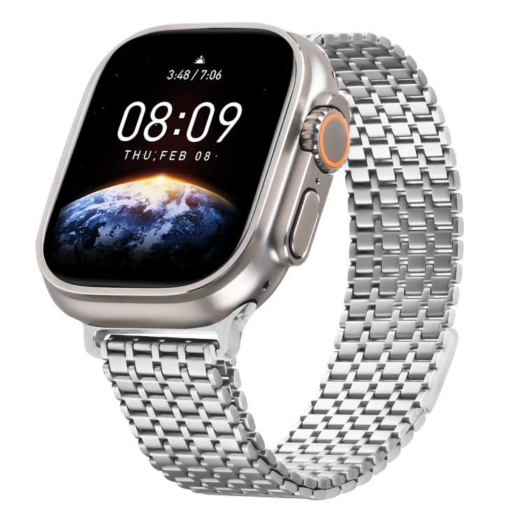 For Apple Watch 46mm / 49mm / 45mm / 44mm Nine-Bead Magnetic Loop Steel Watch Band(Silver) - free shipping - PMC TechLife - Order now!