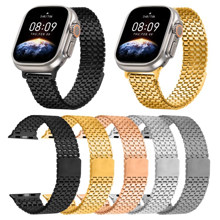 For Apple Watch 46mm / 49mm / 45mm / 44mm Nine-Bead Magnetic Loop Steel Watch Band(Rose Gold) - free shipping - PMC TechLife - Order now!