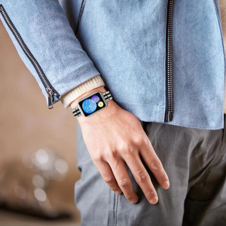 For Xiaomi Mi Band 8 Pro Five Beads Slingshot Buckle Steel Watch Band(Silver Black) - free shipping - PMC TechLife - Order now!