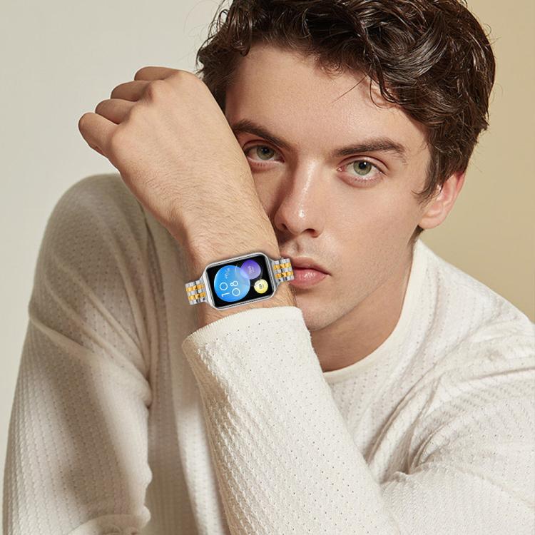 For Xiaomi Mi Band 8 Pro Five Beads Slingshot Buckle Steel Watch Band(Silver Gold) - free shipping - PMC TechLife - Order now!