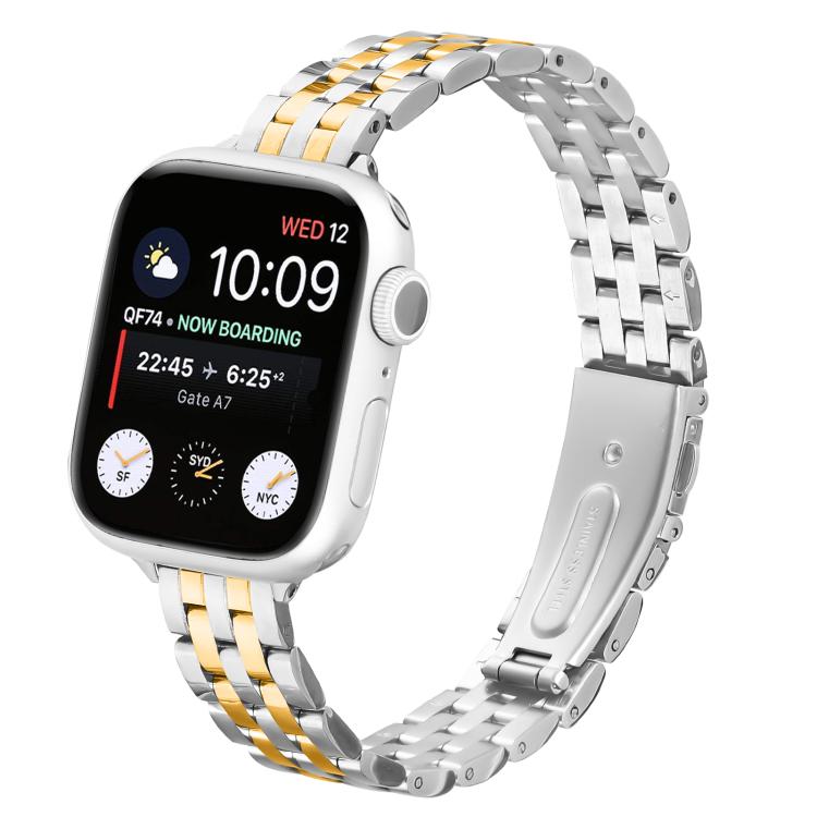 For Apple Watch 42mm / 41mm / 40mm / 38mm Small Waist Slingshot Buckle Steel Watch Band(Between Gold) - free shipping - PMC TechLife - Order now!