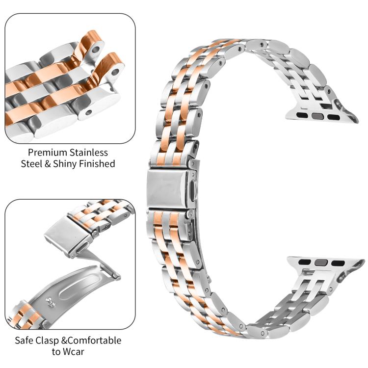 For Apple Watch 42mm / 41mm / 40mm / 38mm Small Waist Slingshot Buckle Steel Watch Band(Between Rose Gold) - free shipping - PMC TechLife - Order now!