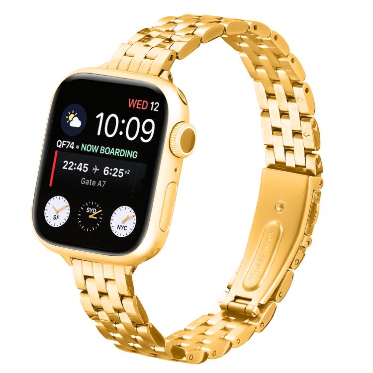 For Apple Watch 42mm / 41mm / 40mm / 38mm Small Waist Slingshot Buckle Steel Watch Band(Gold) - free shipping - PMC TechLife - Order now!