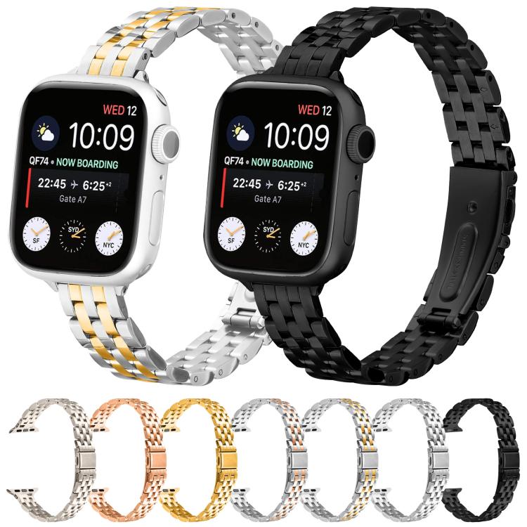 For Apple Watch 46mm / 49mm / 45mm / 44mm Small Waist Slingshot Buckle Steel Watch Band(Between Gold) - free shipping - PMC TechLife - Order now!