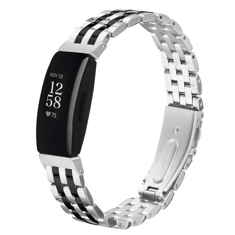 For Fitbit Inspire 1 / Inspire 2 Five Beads Slingshot Buckle Steel Watch Band(Silver Black) - free shipping - PMC TechLife - Order now!