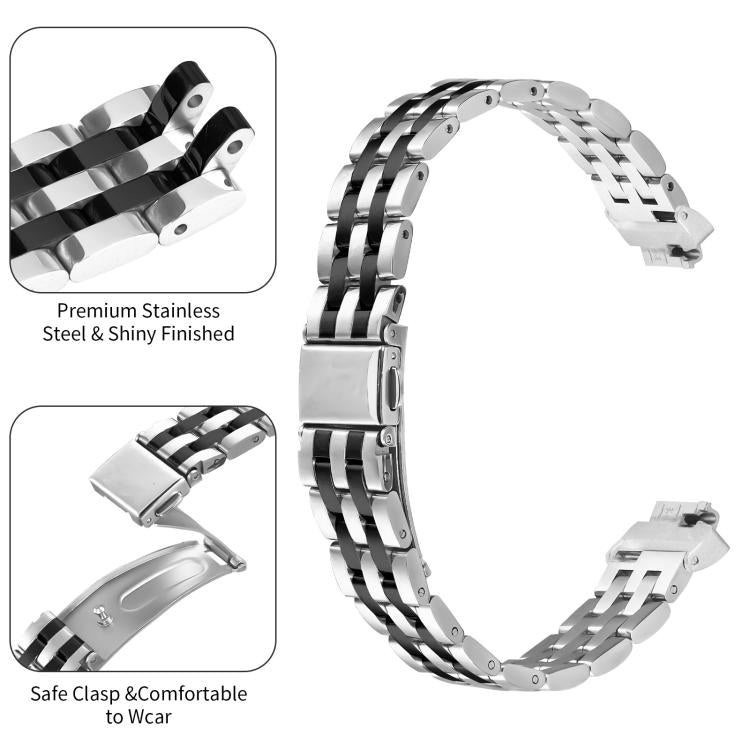For Fitbit Inspire 1 / Inspire 2 Five Beads Slingshot Buckle Steel Watch Band(Silver Black) - free shipping - PMC TechLife - Order now!