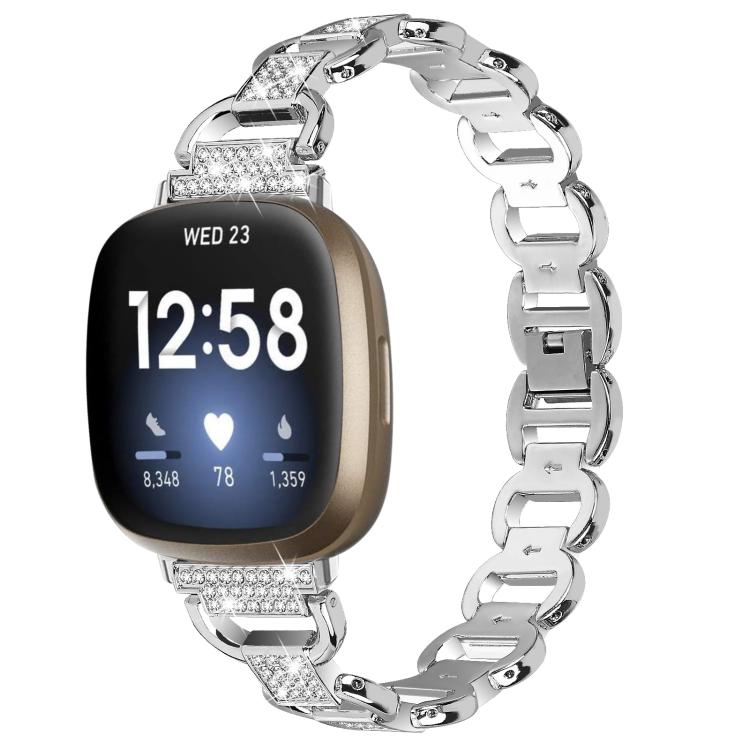 For Fitbit Versa 3 Oval Diamond Stainless Steel Watch Band(Silver) - free shipping - PMC TechLife - Order now!
