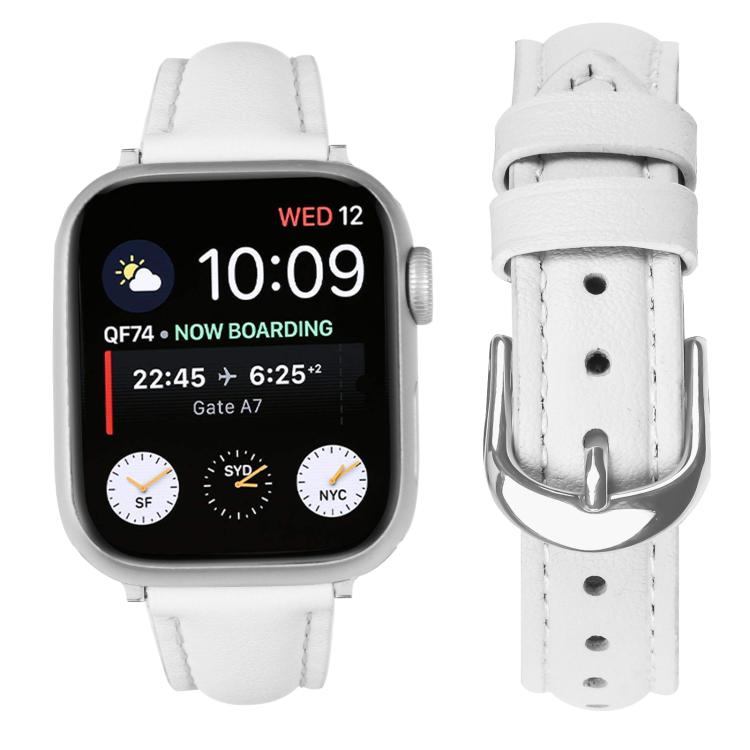 For Apple Watch 42mm / 41mm / 40mm / 38mm Small Waist PU Leather Watch Band(White) - Watch Bands by PMC TechLife | Online Shopping South Africa | PMC TechLife | Buy Now Pay Later Mobicred