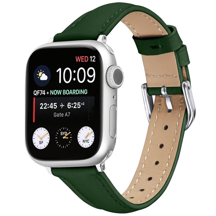 For Apple Watch 42mm / 41mm / 40mm / 38mm Small Waist PU Leather Watch Band(Pine Green) - Watch Bands by PMC TechLife | Online Shopping South Africa | PMC TechLife | Buy Now Pay Later Mobicred