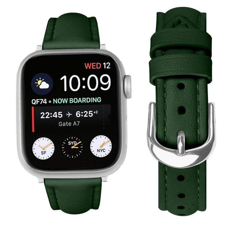 For Apple Watch 42mm / 41mm / 40mm / 38mm Small Waist PU Leather Watch Band(Pine Green) - Watch Bands by PMC TechLife | Online Shopping South Africa | PMC TechLife | Buy Now Pay Later Mobicred