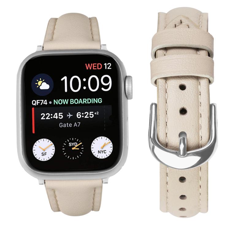 For Apple Watch 42mm / 41mm / 40mm / 38mm Small Waist PU Leather Watch Band(Almond) - Watch Bands by PMC TechLife | Online Shopping South Africa | PMC TechLife | Buy Now Pay Later Mobicred