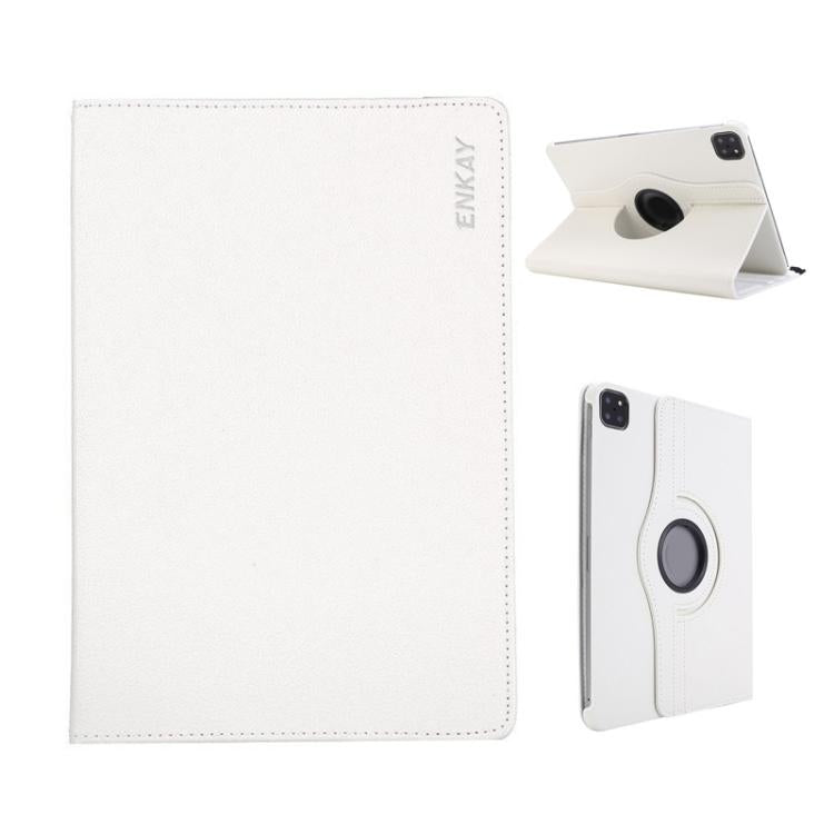 For iPad Air 11 2025 / 2024 / Air 10.9 2022 ENKAY 360 Degree Rotation Litchi Leather Smart Tablet Case(White) - free shipping - PMc TechLife - Order now!