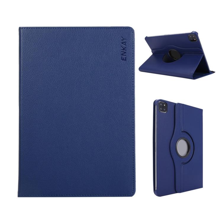 For iPad Pro 12.9 / Air 13 2025 / 2024 ENKAY 360 Degree Rotation Litchi Leather Smart Tablet Case(Dark Blue) - free shipping - PMc TechLife - Order now!