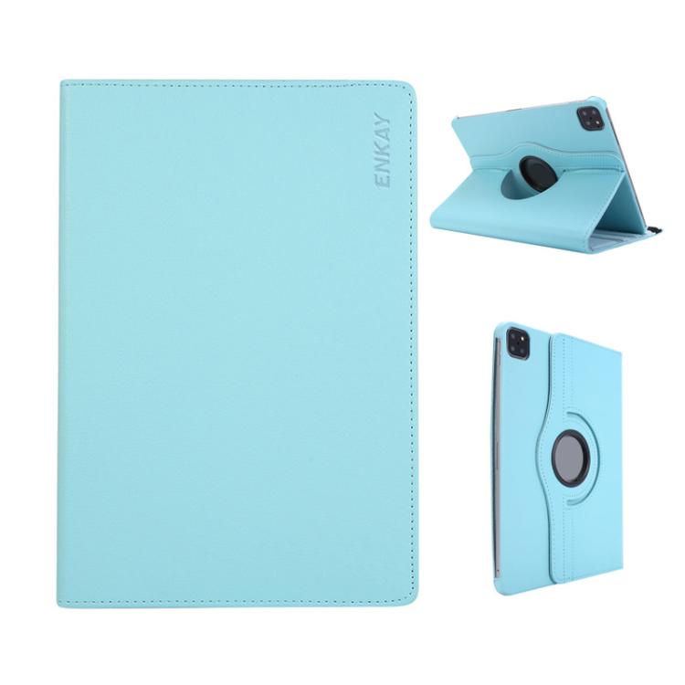 For iPad Pro 12.9 / Air 13 2025 / 2024 ENKAY 360 Degree Rotation Litchi Leather Smart Tablet Case(Light Blue) - free shipping - PMc TechLife - Order now!