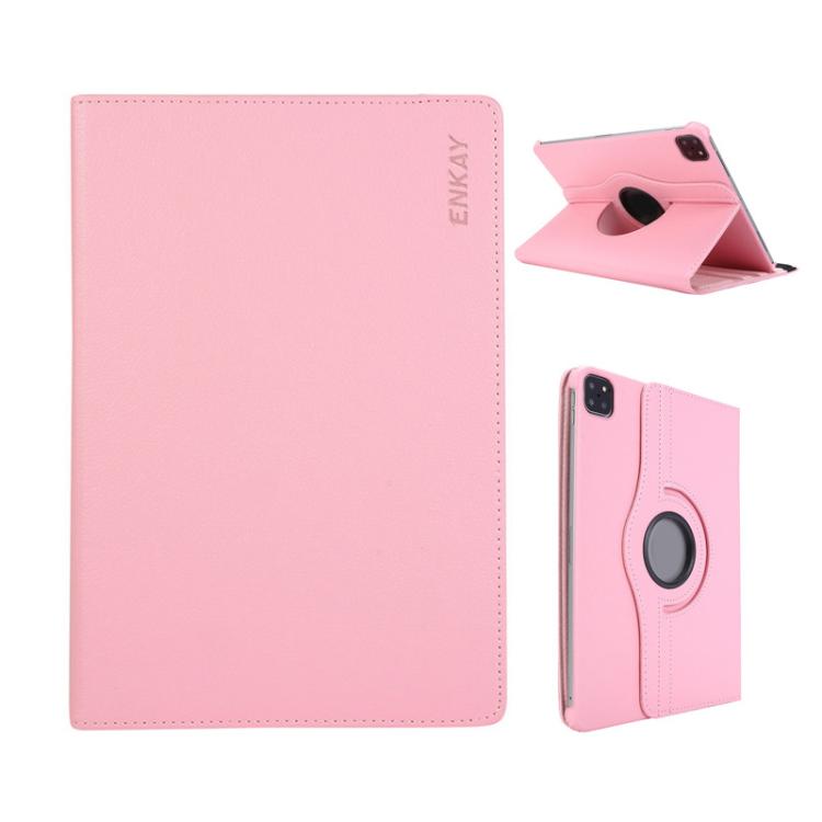 For iPad Pro 12.9 / Air 13 2025 / 2024 ENKAY 360 Degree Rotation Litchi Leather Smart Tablet Case(Pink) - free shipping - PMc TechLife - Order now!