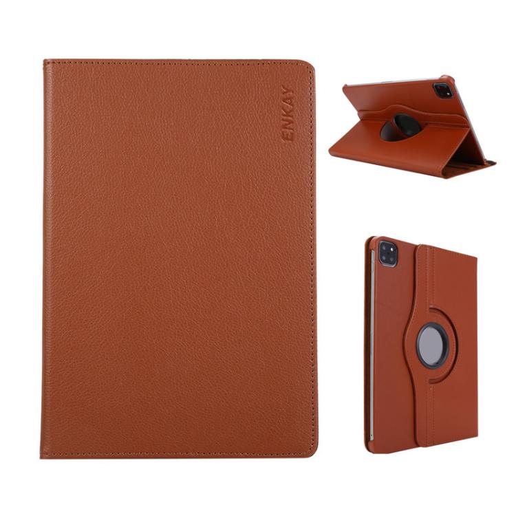For iPad Pro 12.9 / Air 13 2025 / 2024 ENKAY 360 Degree Rotation Litchi Leather Smart Tablet Case(Brown) - free shipping - PMc TechLife - Order now!
