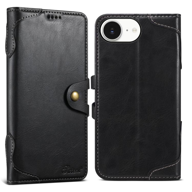 For iPhone 16e Suteni Q-03 Oil Wax Magnetic Clasp Leather Phone Case(Black) - free shipping - PMc TechLife - Order now!