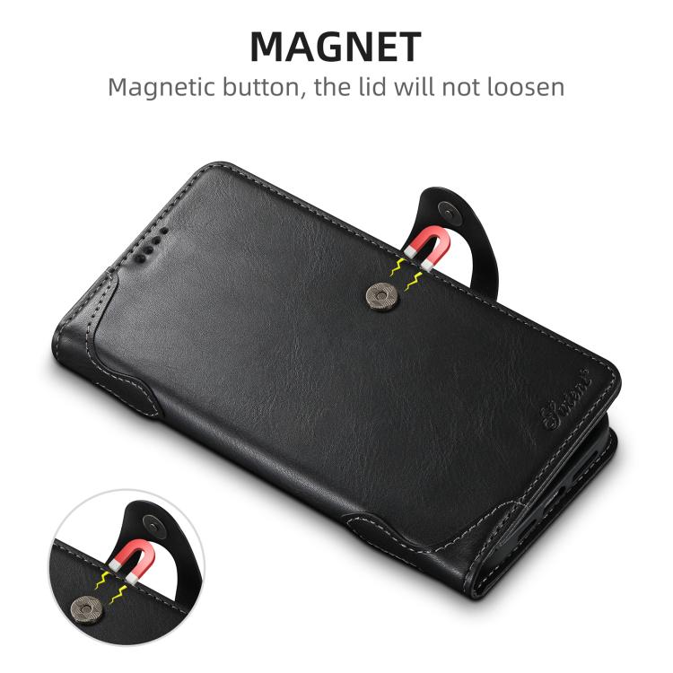 For iPhone 16e Suteni Q-03 Oil Wax Magnetic Clasp Leather Phone Case(Black) - free shipping - PMc TechLife - Order now!