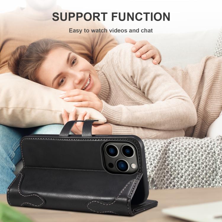 For iPhone 16e Suteni Q-03 Oil Wax Magnetic Clasp Leather Phone Case(Black) - free shipping - PMc TechLife - Order now!