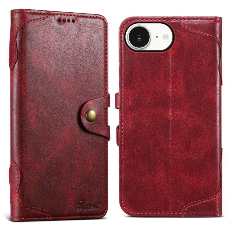 For iPhone 16e Suteni Q-03 Oil Wax Magnetic Clasp Leather Phone Case(Red) - free shipping - PMc TechLife - Order now!