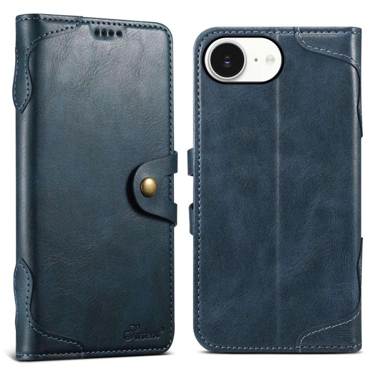 For iPhone 16e Suteni Q-03 Oil Wax Magnetic Clasp Leather Phone Case(Blue) - free shipping - PMc TechLife - Order now!
