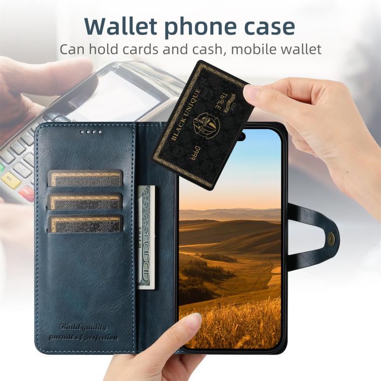 For iPhone 16e Suteni Q-03 Oil Wax Magnetic Clasp Leather Phone Case(Blue) - free shipping - PMc TechLife - Order now!