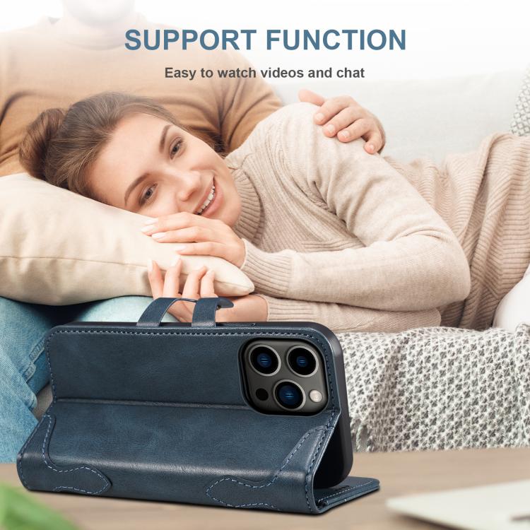 For iPhone 16e Suteni Q-03 Oil Wax Magnetic Clasp Leather Phone Case(Blue) - free shipping - PMc TechLife - Order now!