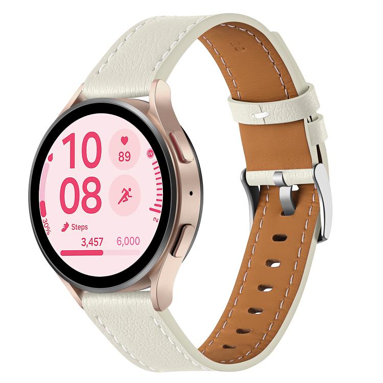 20mm Push Button Silver Steel Buckle Genuine Leather Watch Band(Beige) - free shipping - PMC TechLife - Order now!