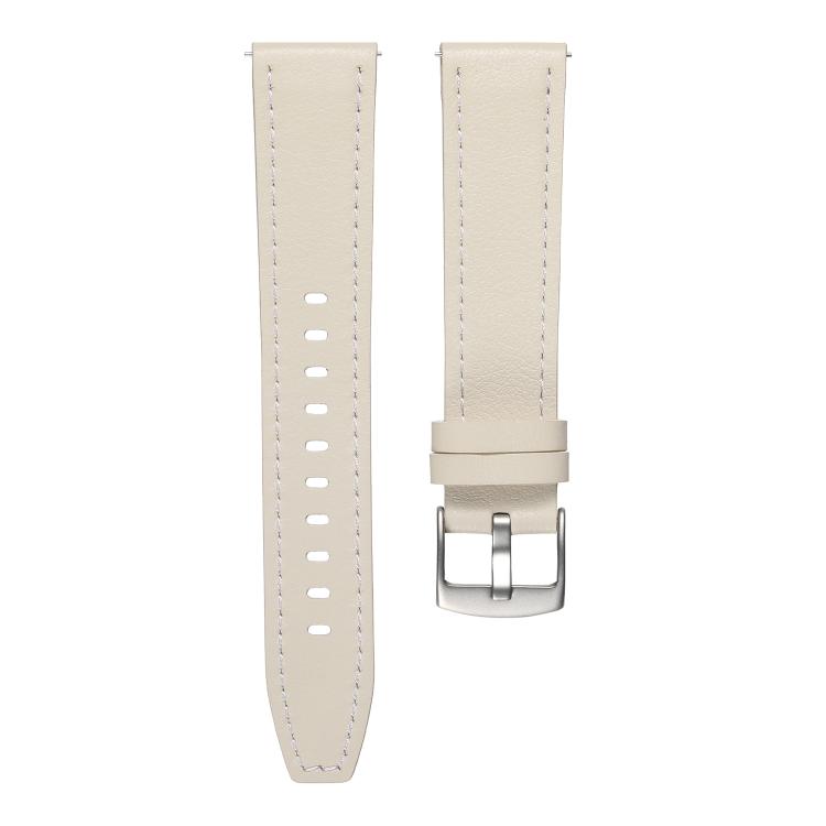 20mm Push Button Silver Steel Buckle Genuine Leather Watch Band(Beige) - free shipping - PMC TechLife - Order now!