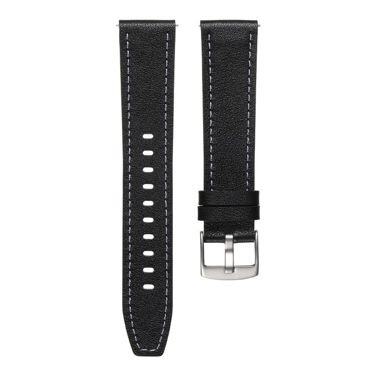 20mm Push Button Silver Steel Buckle Genuine Leather Watch Band(Black) - free shipping - PMC TechLife - Order now!
