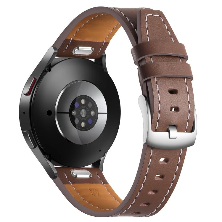 20mm Push Button Silver Steel Buckle Genuine Leather Watch Band(Brown) - free shipping - PMC TechLife - Order now!