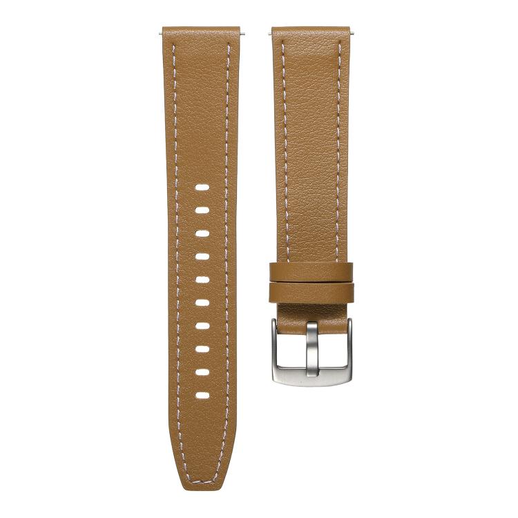 22mm Push Button Silver Steel Buckle Genuine Leather Watch Band(Yellow Brown) - free shipping - PMC TechLife - Order now!