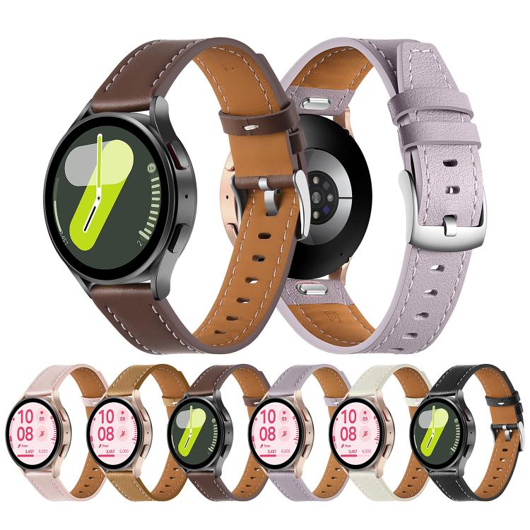 20mm Push Button Silver Steel Buckle Genuine Leather Watch Band(Beige) - free shipping - PMC TechLife - Order now!